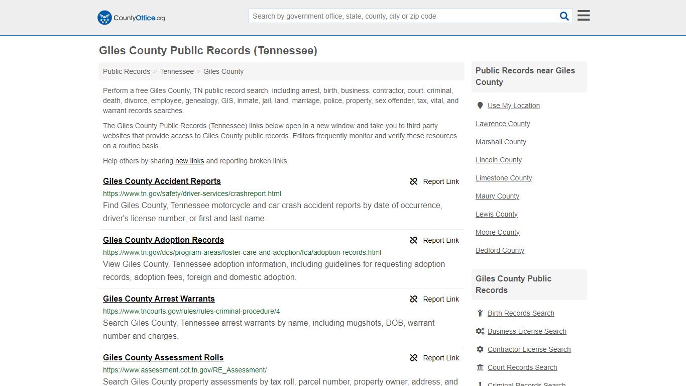 Giles County Public Records (Tennessee) - County Office