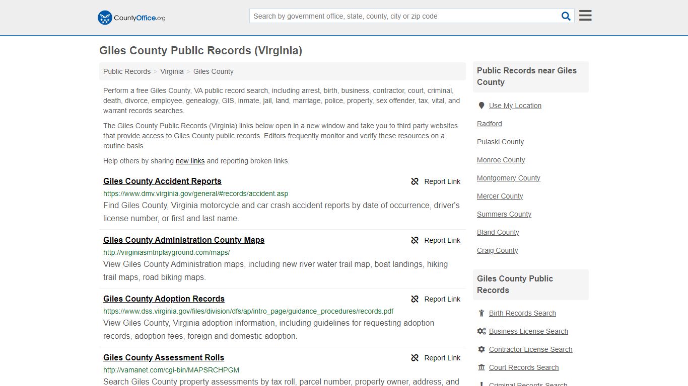 Giles County Public Records (Virginia) - County Office